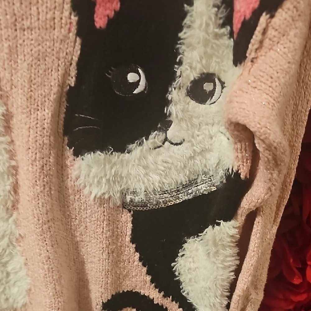 Justice Girls Pink Glitter Sweater with Cat Besties Design Size 14 LIKE NEW